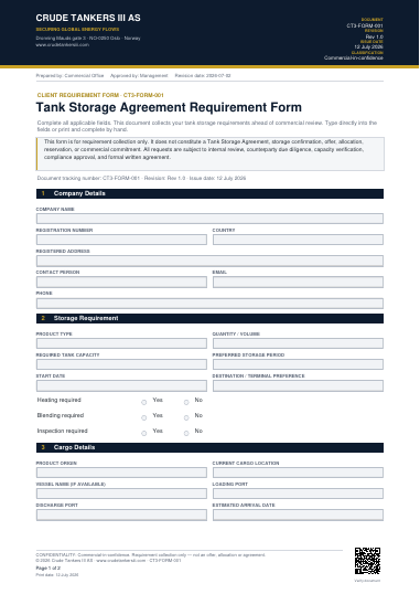 Preview of Tank Storage Requirement Form